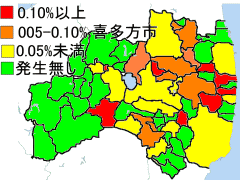 東側で高く西で低い福島の甲状腺癌発生率